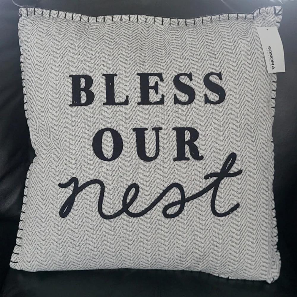 Sonoma Feather Accent Throw Pillow. 20 x 20. NWT. Gray/White/ Black - Picture 1 of 4